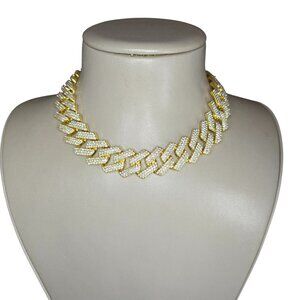 Women's Chunky Gold Plated Chain Link Rhinestone Statement Necklace NWOT